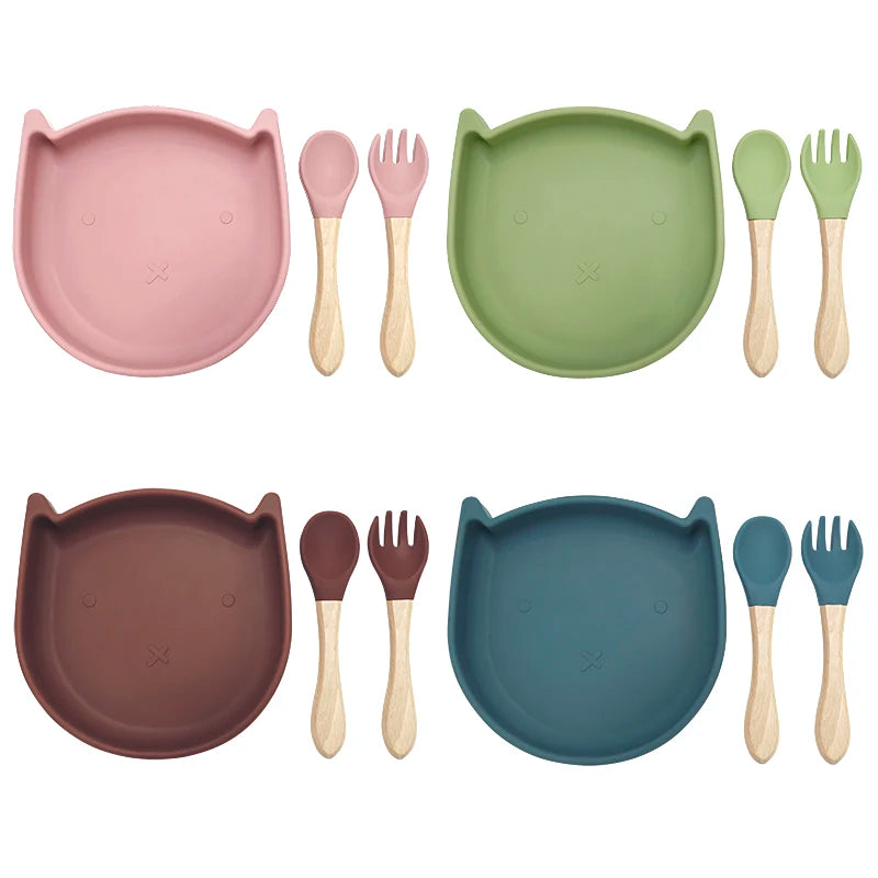 Kit Prato Gatinho & Talheres de Silicone