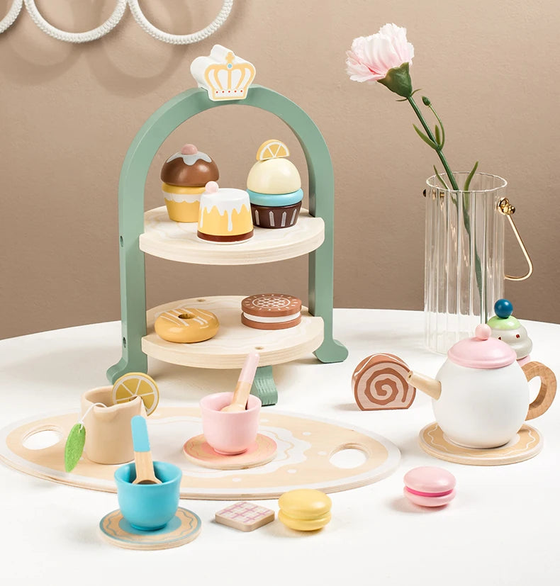 Fiesta del té de madera con soporte para cupcakes